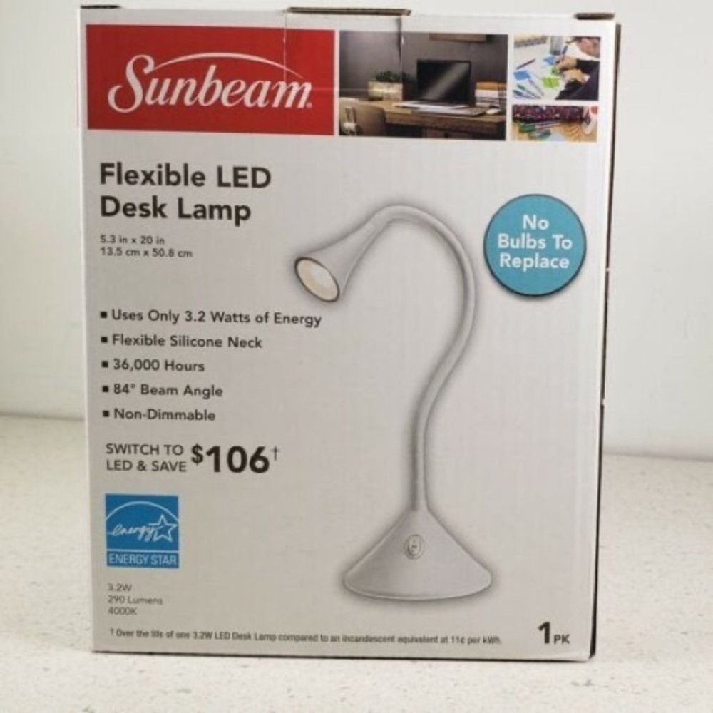 ✨New in Box 📦 White Sunbeam Flexible LED Desk Lamp light office